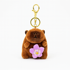 Brelok do kluczy pluszowa puchata Kapibara z obrotowym kwiatkiem, LOSOWY KOLOR BRL385