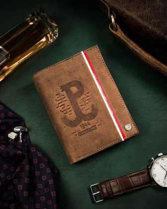 Duzy skorzany portfel meski z motywem patriotycznym