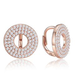 MINET Luksusowe rose gold kolczyki srebrne z białymi cyrkoniami