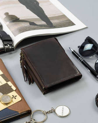 Portfel z dwiema kieszeniami na bilon Rovicky Brązowy