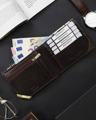 Portfel męski ze złotym akcentem Rovicky Brązowy