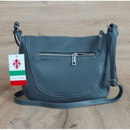 Duża pojemna Włoska skórzana listonoszka A5 Vera Pelle Szara VPLB25G