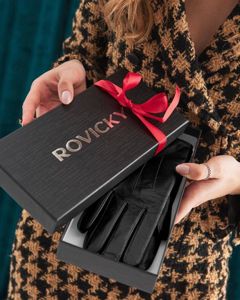 Ocieplane rękawiczki damskie ze skóry naturalnej z przeszyciami