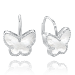 MINET Kolczyki srebrne motyle z białą masą perłową