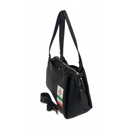 Klasyczna miękka torebka na ramię ,trzy komory ,Włoska skórzana Vera Pelle , Czarna LB35N