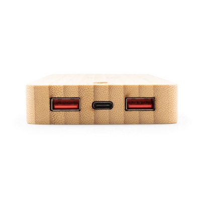 Bambusowy bezprzewodowy power bank 8000 mAh B'RIGHT, ładowarka bezprzewodowa 15W | Benson