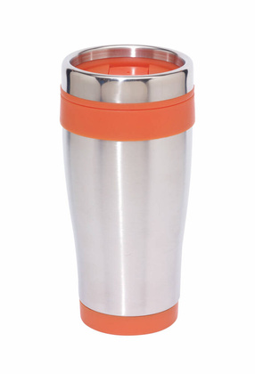 Kubek termiczny z podwójnymi ściankami LUNGO, pomarańczowy, srebrny