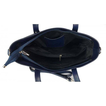 Klasyczna Włoska torebka skórzana na ramię mieści A4 ,Vera Pelle , Granatowa MVN14BS