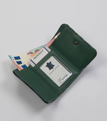 Mały, skórzany portfel damski w opalizujące kwiaty