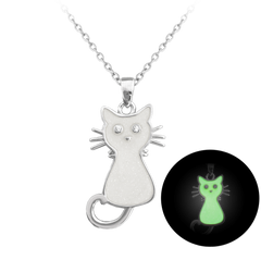 MINET Dziecięcy srebrny świecący naszyjnik KOT