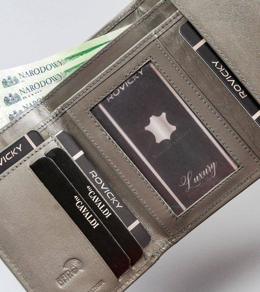 Portfel damski ze skóry naturalnej z portmonetką na bigiel, RFID