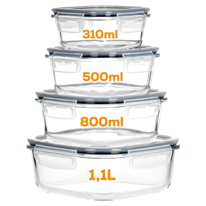 Pojemniki na żywność szklane z pokrywką i uszczelką kwadratowe 4 szt.
