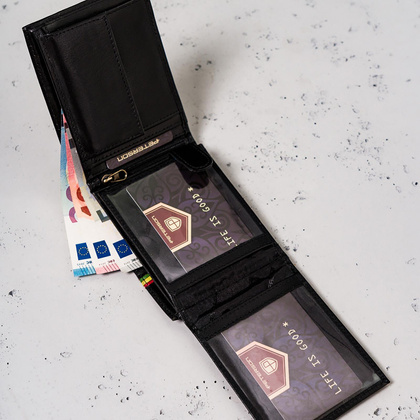 Poziomy portfel męski z kolorową lamówką