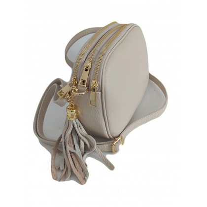 Listonoszka trzy komory frędzelek, złote okucia Vera Pelle Jasny Beż VP3KZBEI