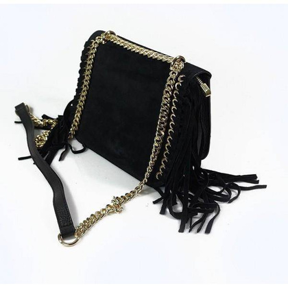 Piękna duża listonoszka A5 frędzle ,złoto ,dzety ,łańcuch skóra zamsz z dollaro czarna VPZ88N