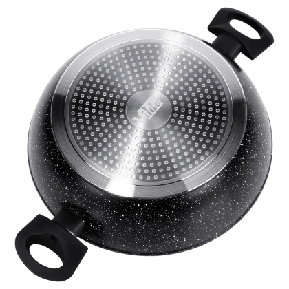 Patelnia granitowa głęboka ze szklaną pokrywką BLACK LINE 28 cm, 3,5 l