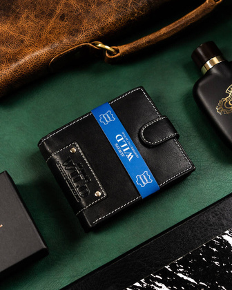 Duzy skorzany portfel meski z systemem RFID Protect