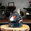 Zegar stołowy gramofon metalowy granatowy retro vintage 16,5x16,5 x 19 cm