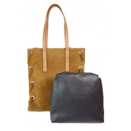Zamszowa torba Shopper bag ,duży worek, kółka, Vera Pelle pojemny Camel WK745C KEMER
