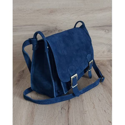 Zamszowa listonoszka ,chlebak Vera Pelle ,pojemna przewieszka A5 Granatowa VPZ435BS