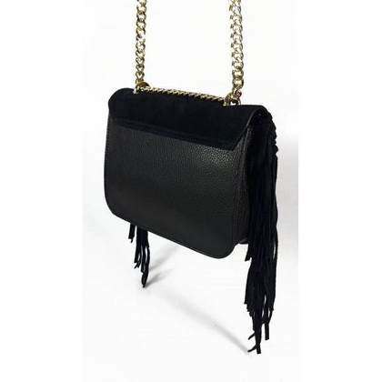Piękna duża listonoszka A5 frędzle ,złoto ,dzety ,łańcuch skóra zamsz z dollaro czarna VPZ88N