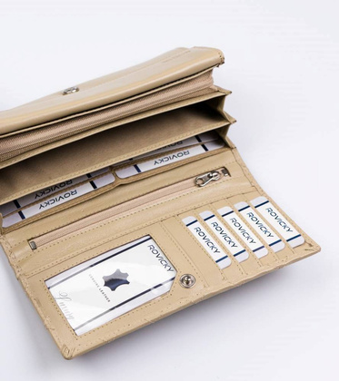 Skórzany portfel damski w orientacji poziomej na zatrzask — Rovicky