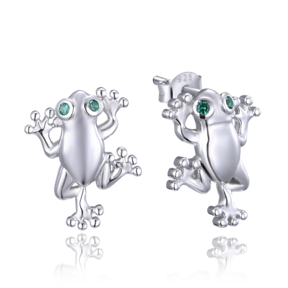 MINET Srebrne kolczyki ŻABY z białymi cyrkoniami