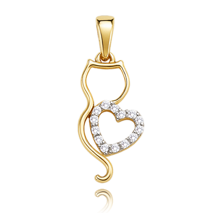 MINET Złoty wisiorek kot z sercem i białymi cyrkoniami Au 585/1000 0,70g