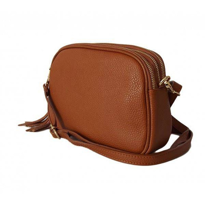 Listonoszka trzy komory frędzelek, złote okucia Vera Pelle Camel VP3KZC