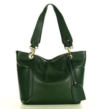 Skórzana torba damska w trapez na ramię sholder genuine leather bag - MARCO MAZZINI ciemny zielony - min. zamówienie 20 / 50 / 100 szt.