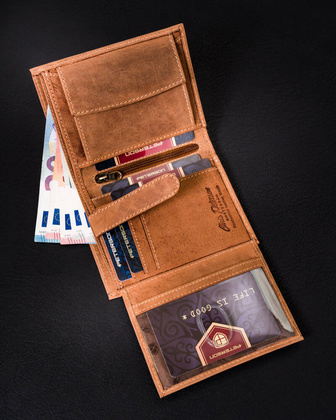 Duzy pionowy portfel meski ze skory naturalnej