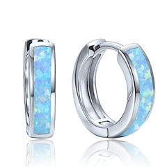 MINET Eleganckie srebrne kolczyki z niebieskim opalem
