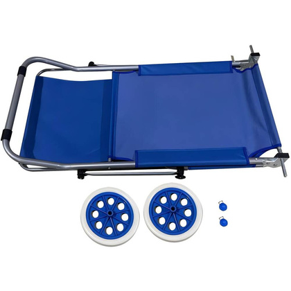 LEŻAK SKŁADANY PLAŻOWY Z DASZKIEM NA KÓŁKACH 112x62x60-90CM NIEBIESKI