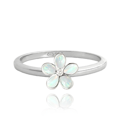 MINET Dziecięcy srebrny pierścień KWIATY z białymi opalami wielkość 6