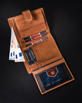 Skorzany zapinany portfel meski na karty