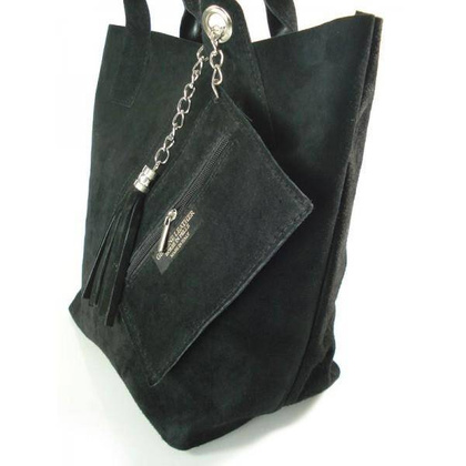 ZAMSZ NATURALNY WŁOSKA TORBA XL A4 SHOPPER BAG SKÓRZANA CZARNA W567N