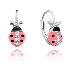 MINET Kolczyki srebrne RÓŻOWE BIEDRONKY z cyrkoniami