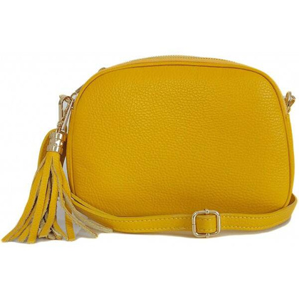 Listonoszka trzy komory frędzelek, złote okucia Vera Pelle Żółta VP3KZGIA