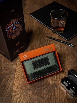 Poziomy portfel z elementami jeansu skora naturalna nubuk