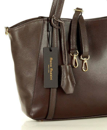 Shopper bag skórzana torebka na ramię trapez - MARCO MAZZINI ciemny brąz caffe - min. zamówienie 20 / 50 / 100 szt.