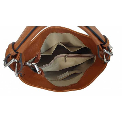 Skórzany Włoski worek ,torba na ramię Vera Pelle miękka ,pojemna Camel VORX12C