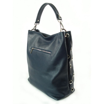 Włoski worek dzety kółka Vera Pelle pojemny Granatowy WK579BS