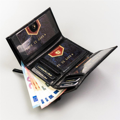 Maly skorzany portfel damski na zatrzask