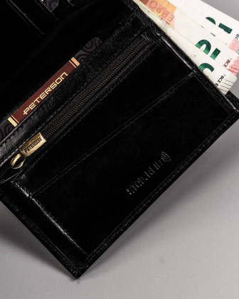 Skórzany portfel męski z czerwonym akcentem