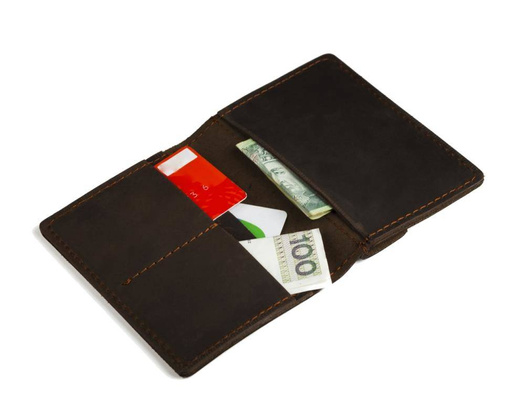 Brązowy cienki portfel ze skóry naturalnej z bilonem slim wallet BRØDRENE SW04 - min. zamówienie 20 / 50 / 100 szt.