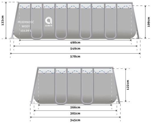 Basen ogrodowy stelażowy 549x305x122cm ZESTAW 18w1