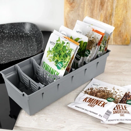 Organizer pojemnik kuchenny na przyprawy torebki dzielony szary