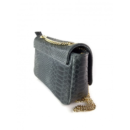 Włoska listonoszka, złote okucia ,skórka tłoczona motyw wężowy szara LP193G