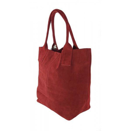 Miękki zamszowy worek -Włoski shopper Vera Pelle , Bordowy W567R3