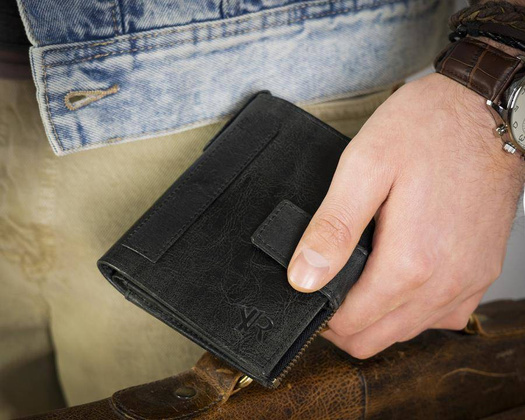 Skórzany portfel w stylu retro Rovicky Czarny